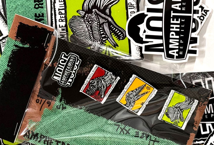 Amphetamine Reptile Pin and Sticker Set. Lmtd to 100.